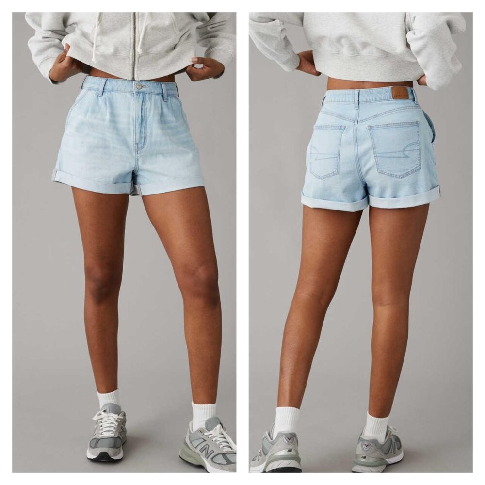 AMERICAN EAGLE Mom Shorts 14 Light Wash Vintage-Look Pleated Front 90's Mom